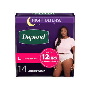 Depend Night Defense Adult Incontinence & Postpartum Bladder Leak Underwear for Women, Disposable, Overnight, Large, Blush, 14 Count, Packaging May Vary