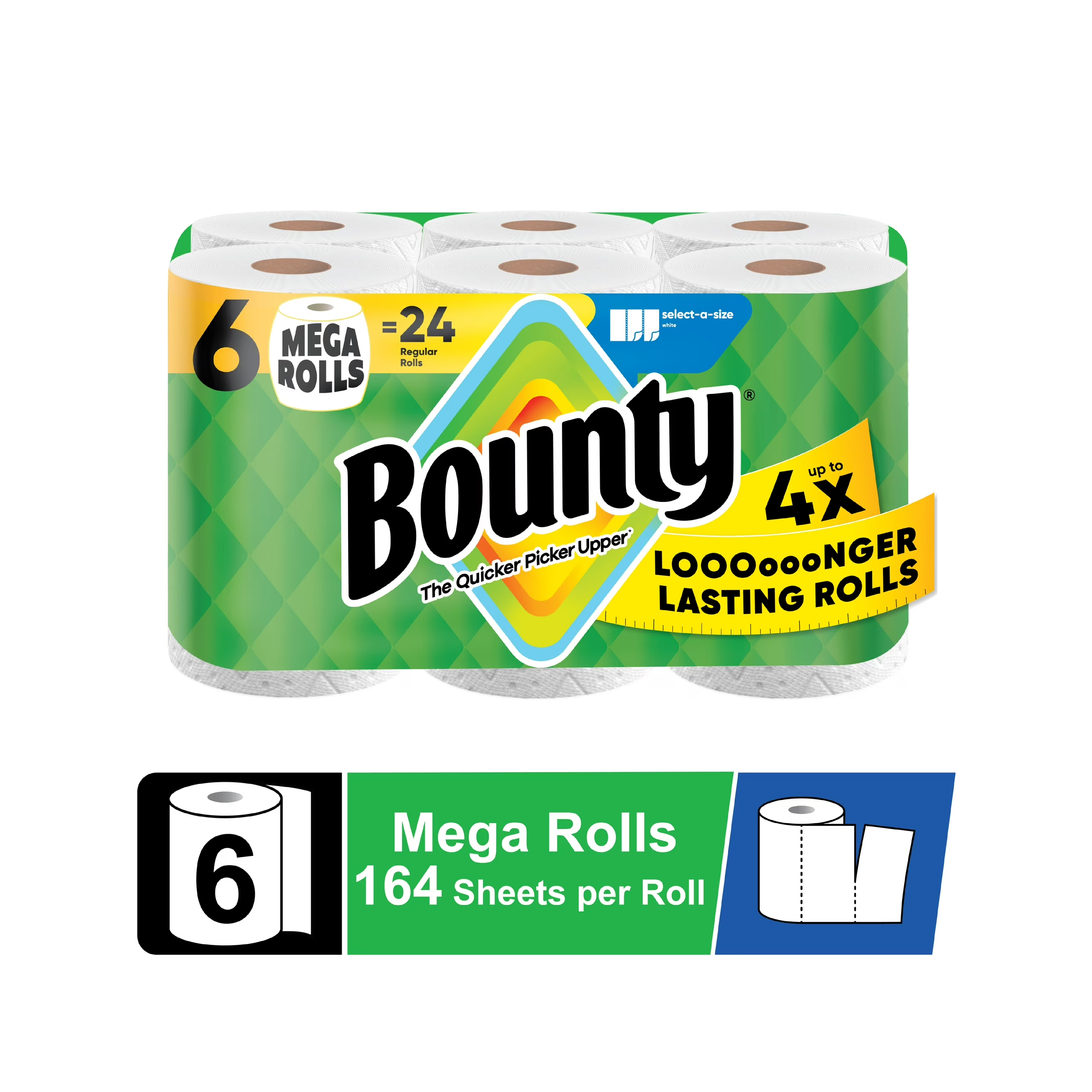 Bounty Paper Towels Select-A-Size White, 6 Mega Rolls, 164 Sheets per Roll